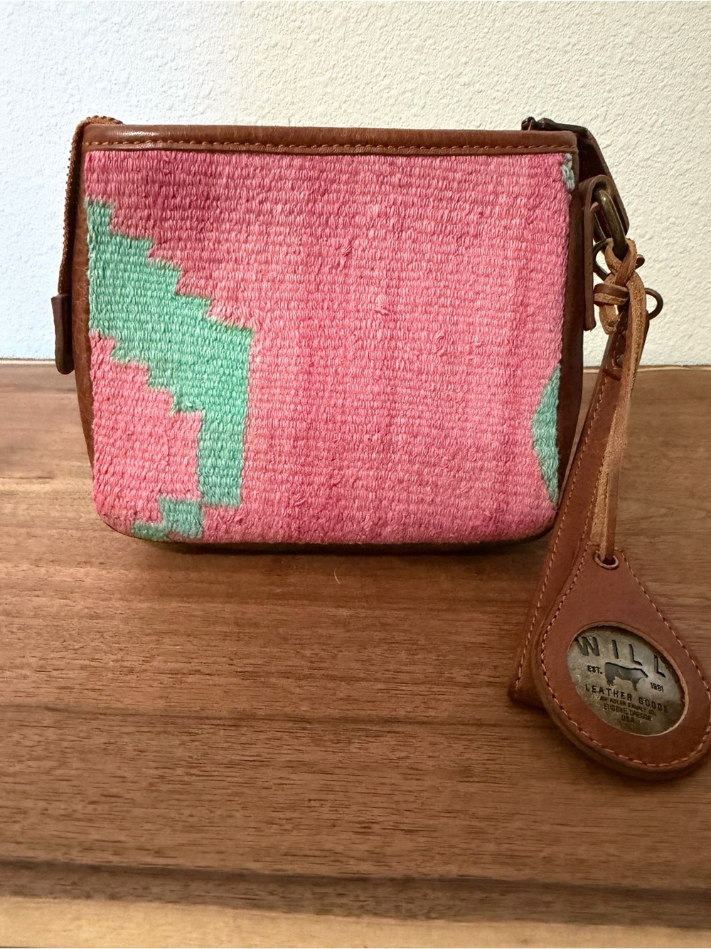 WILL Leather Goods Pink & Teal Woven Leather Wristlet - Picture 4 of 6